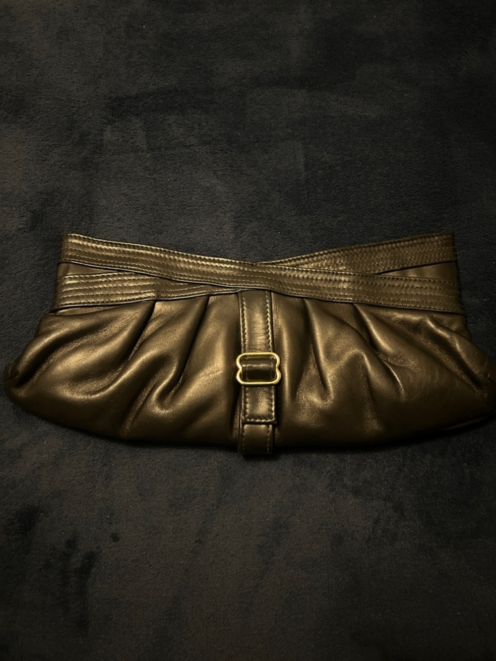 Classic Black Leather Pleated Clutch